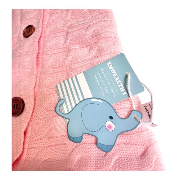 XMWealthy Baby BLANKET Knit Stroller Car Seat Sweater Pink Button 0-6 Months NWT - Picture 3 of 7